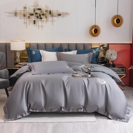 91家纺网 家纺一手货源 找家纺 琉宿 2023新款澳棉CR工艺50s双股长绒棉绣花四件套露西亚刺绣系列 露西亚-爵士灰