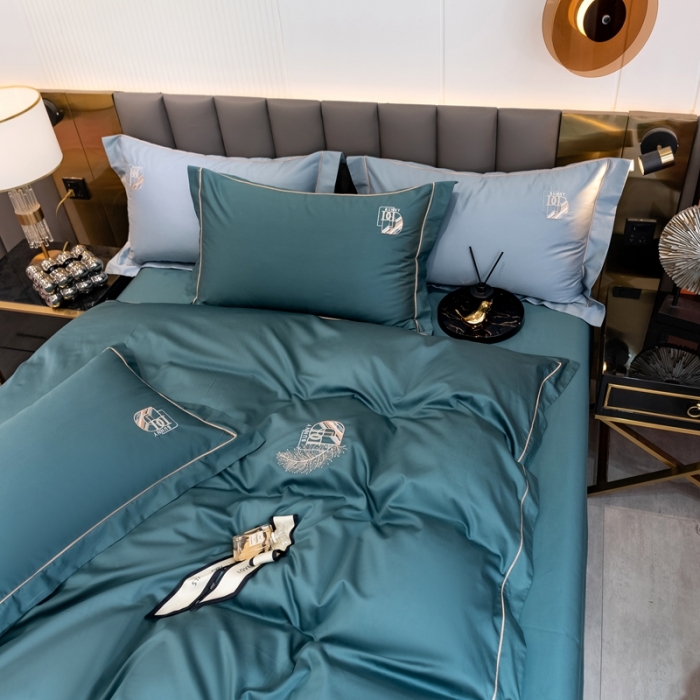 91家纺网 家纺一手货源 找家纺 总琉宿 2023新款澳棉CR工艺50s双股长绒棉绣花四件套露西亚刺绣系列