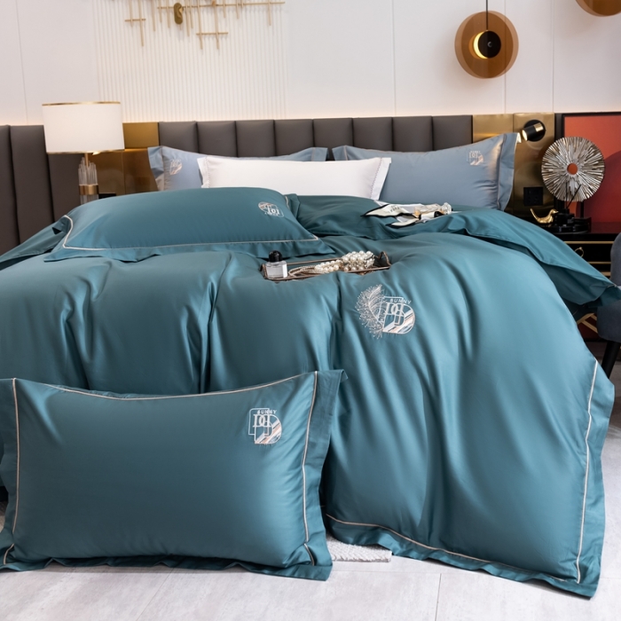 91家纺网 家纺一手货源 找家纺 琉宿 2023新款澳棉CR工艺50s双股长绒棉绣花四件套露西亚刺绣系列 露西亚-伯格绿