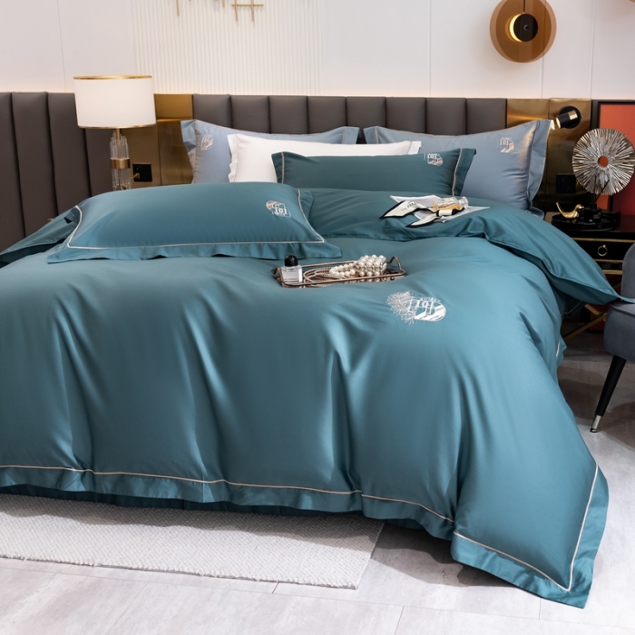 91家纺网 家纺一手货源 找家纺 琉宿 2023新款澳棉CR工艺50s双股长绒棉绣花四件套露西亚刺绣系列 露西亚-伯格绿