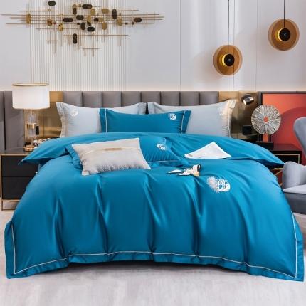 琉宿 2023新款澳棉CR工艺50s双股长绒棉绣花四件套露西亚刺绣系列 露西亚-海魅蓝