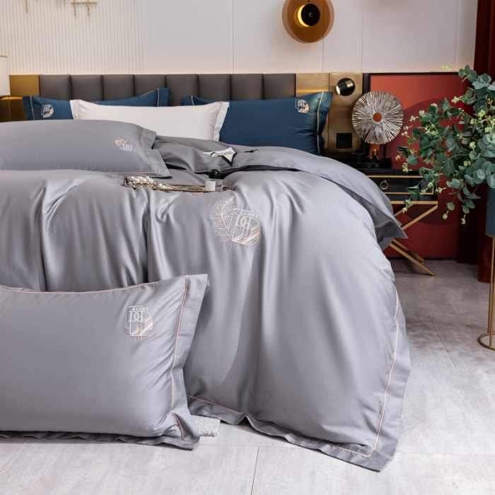 91家纺网 家纺一手货源 找家纺 琉宿 2023新款澳棉CR工艺50s双股长绒棉绣花四件套露西亚刺绣系列 露西亚-爵士灰