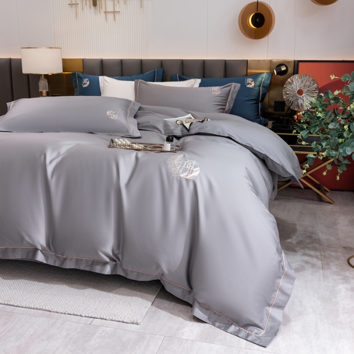 91家纺网 家纺一手货源 找家纺 琉宿 2023新款澳棉CR工艺50s双股长绒棉绣花四件套露西亚刺绣系列 露西亚-爵士灰