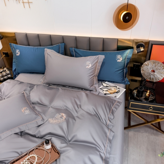 91家纺网 家纺一手货源 找家纺 琉宿 2023新款澳棉CR工艺50s双股长绒棉绣花四件套露西亚刺绣系列 露西亚-爵士灰