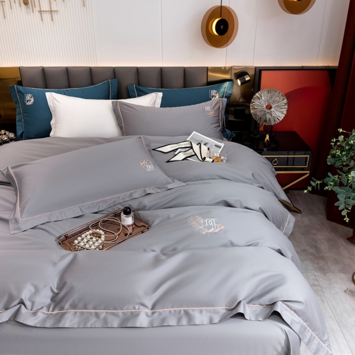 91家纺网 家纺一手货源 找家纺 琉宿 2023新款澳棉CR工艺50s双股长绒棉绣花四件套露西亚刺绣系列 露西亚-爵士灰