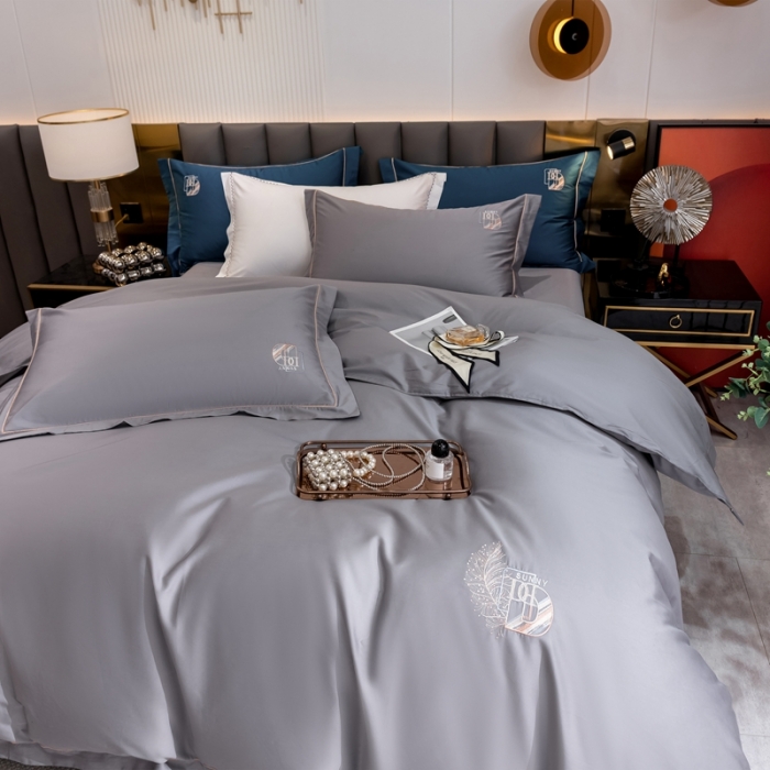 91家纺网 家纺一手货源 找家纺 琉宿 2023新款澳棉CR工艺50s双股长绒棉绣花四件套露西亚刺绣系列 露西亚-爵士灰