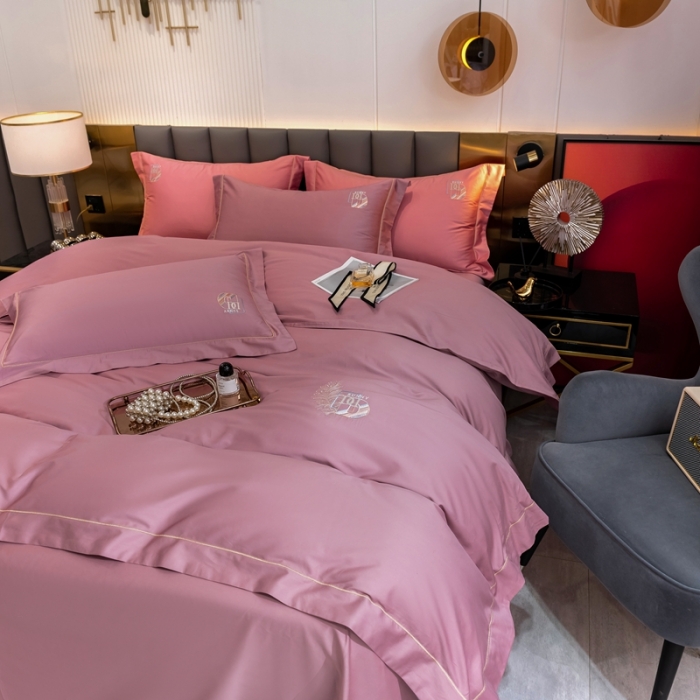 91家纺网 家纺一手货源 找家纺 琉宿 2023新款澳棉CR工艺50s双股长绒棉绣花四件套露西亚刺绣系列 露西亚-香芋紫