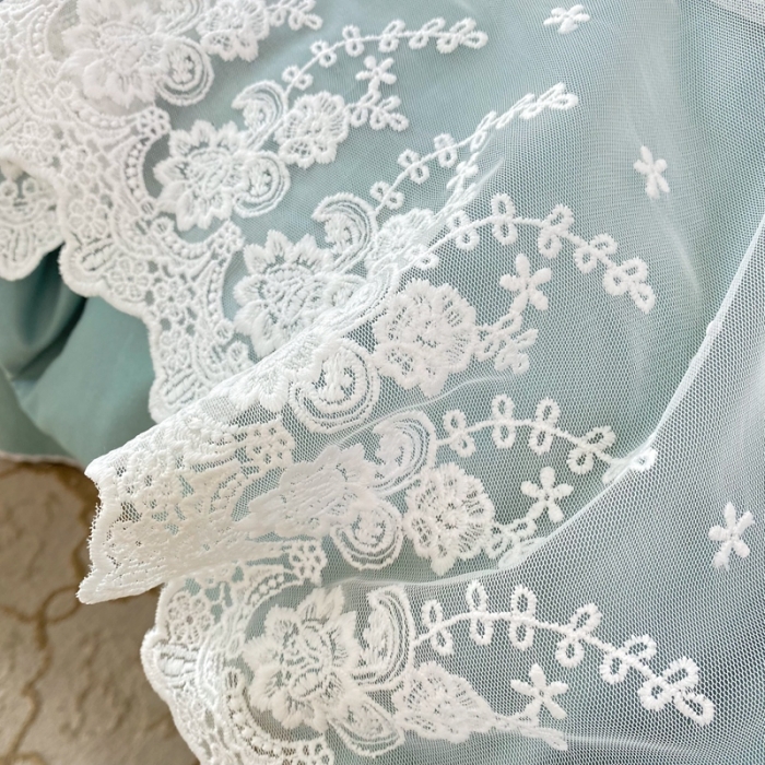 91家纺网 家纺一手货源 找家纺 花香四季 网红新款全棉法式浪漫蕾丝四件套少女心公主风床裙纯 抹茶绿