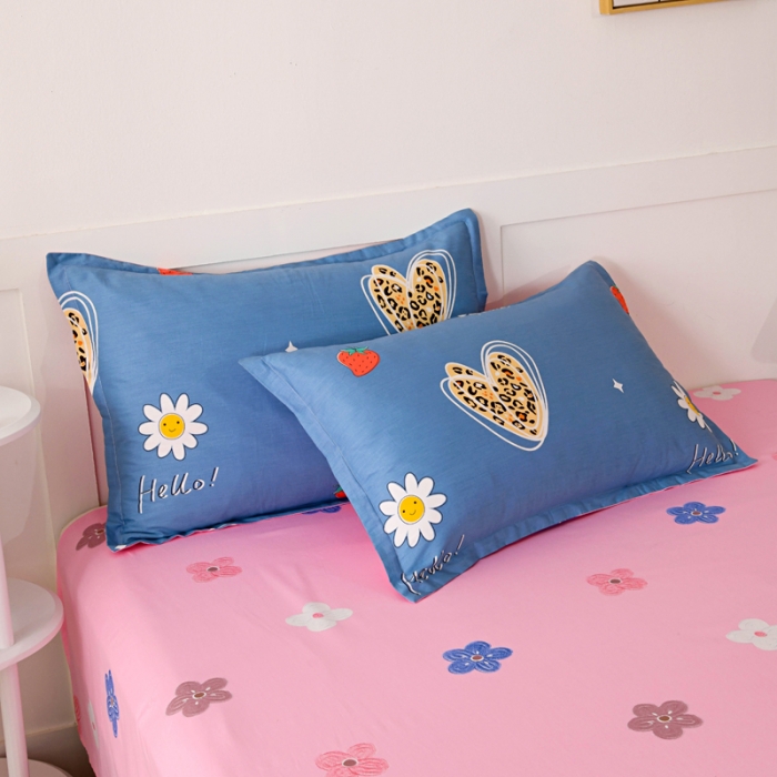 91家纺网 家纺一手货源 找家纺 茗婷 2025纯棉单人双人枕套枕芯 爱恋雏菊-蓝