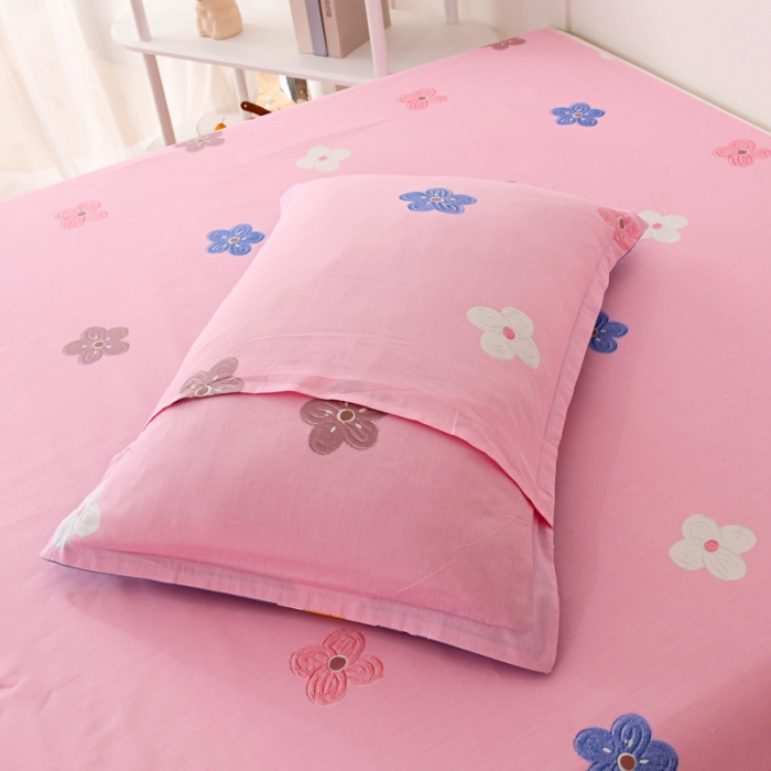 91家纺网 家纺一手货源 找家纺 茗婷 2025纯棉单人双人枕套枕芯 爱恋雏菊-蓝