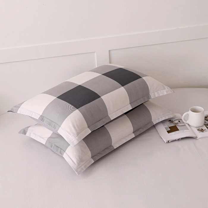 91家纺网 家纺一手货源 找家纺 茗婷 2025纯棉单人双人枕套枕芯 黑白格