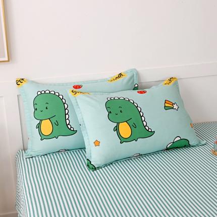 91家纺网 家纺一手货源 找家纺 茗婷 2025纯棉单人双人枕套枕芯 恐龙表白-绿