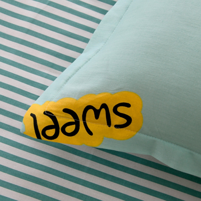 91家纺网 家纺一手货源 找家纺 茗婷 2025纯棉单人双人枕套枕芯 恐龙表白-绿