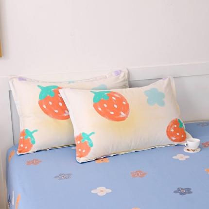 91家纺网 家纺一手货源 找家纺 茗婷 2025纯棉单人双人枕套枕芯 恋恋草莓-黄