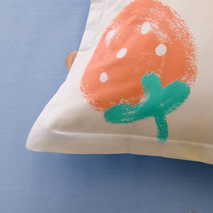 91家纺网 家纺一手货源 找家纺 茗婷 2025纯棉单人双人枕套枕芯 恋恋草莓-黄