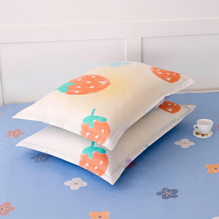 91家纺网 家纺一手货源 找家纺 茗婷 2025纯棉单人双人枕套枕芯 恋恋草莓-黄