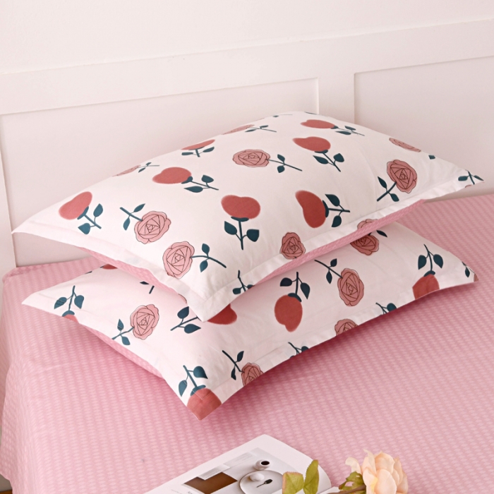 91家纺网 家纺一手货源 找家纺 茗婷 2025纯棉单人双人枕套枕芯 玫瑰物语-米