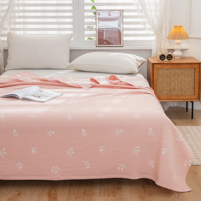 91家纺网 家纺一手货源 找家纺 卡奥 2023新款A类全棉提花针织棉夏被空调盖毯 少女心-粉