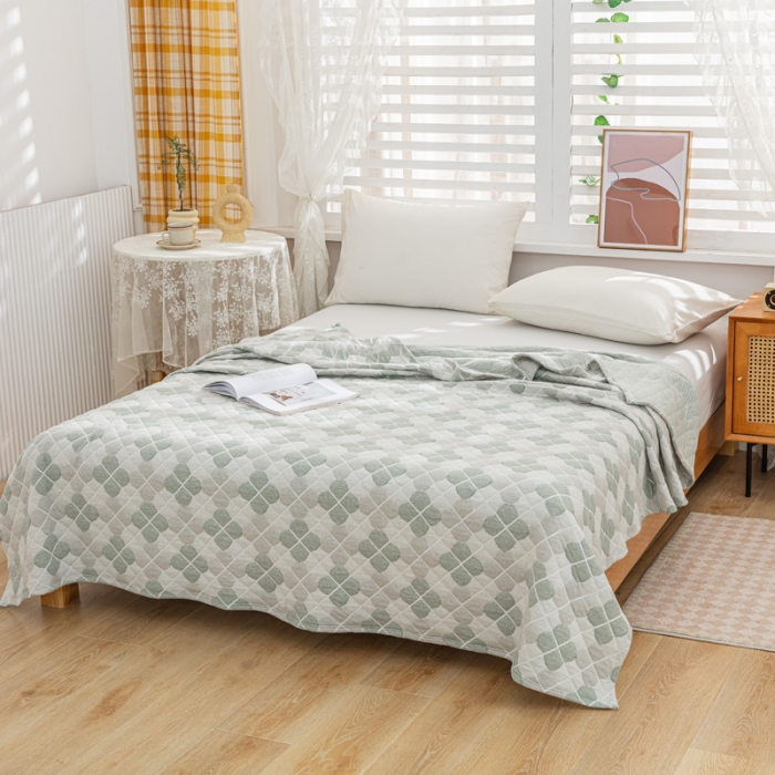 91家纺网 家纺一手货源 找家纺 卡奥 2023新款A类全棉提花针织棉夏被空调盖毯 四叶-绿