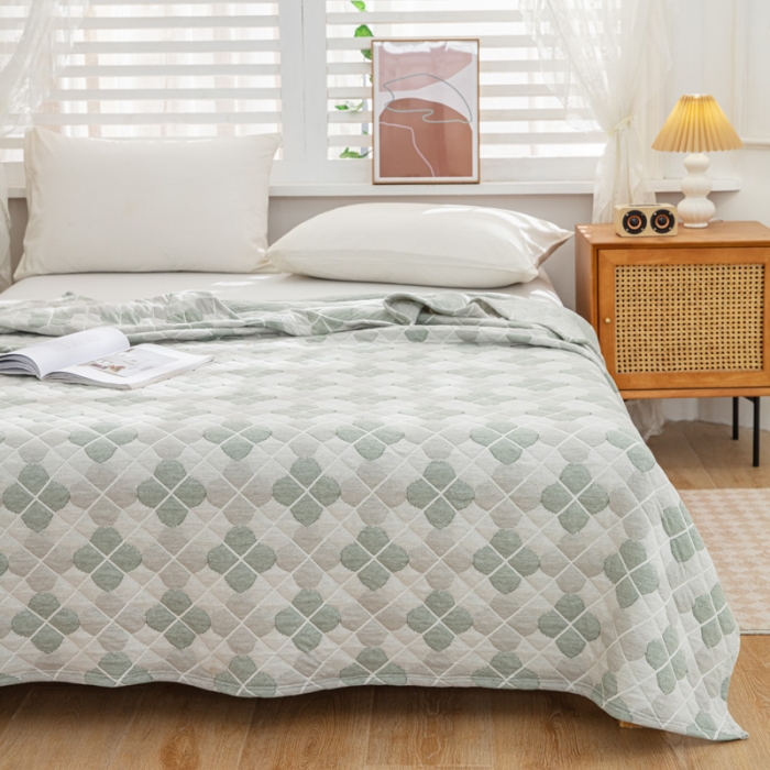 91家纺网 家纺一手货源 找家纺 卡奥 2023新款A类全棉提花针织棉夏被空调盖毯 四叶-绿