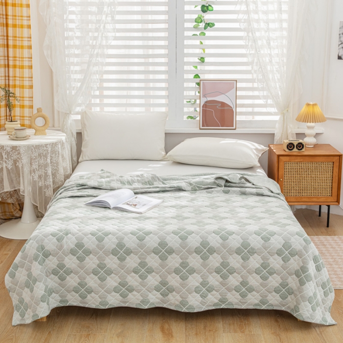 91家纺网 家纺一手货源 找家纺 卡奥 2023新款A类全棉提花针织棉夏被空调盖毯 四叶-绿