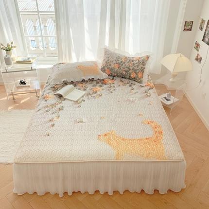 91家纺网 家纺一手货源 找家纺 慕澄 2023新款大版雪纺床裙款乳胶凉席系列 床裙款-樱桃物语