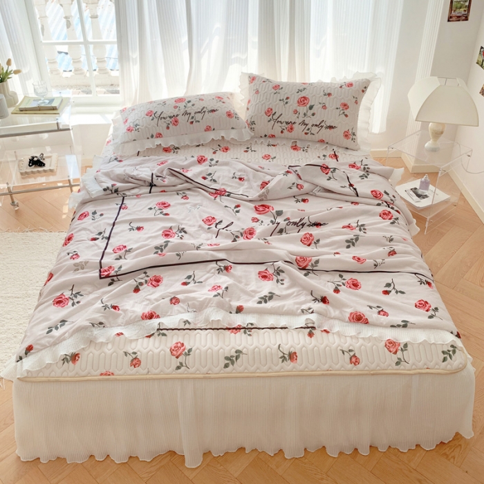 91家纺网 家纺一手货源 找家纺 慕澄 2023新款大版雪纺床裙款乳胶凉席系列 床裙款-半夏