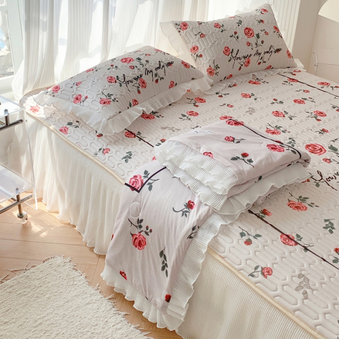 91家纺网 家纺一手货源 找家纺 慕澄 2023新款大版雪纺床裙款乳胶凉席系列 床裙款-半夏