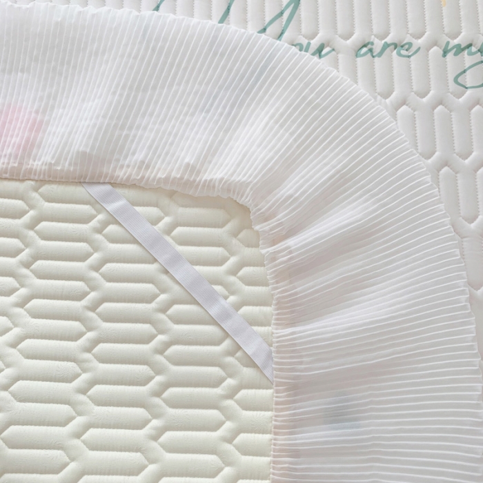 91家纺网 家纺一手货源 找家纺 慕澄 2023新款大版雪纺床裙款乳胶凉席系列 床裙款-粉色心情