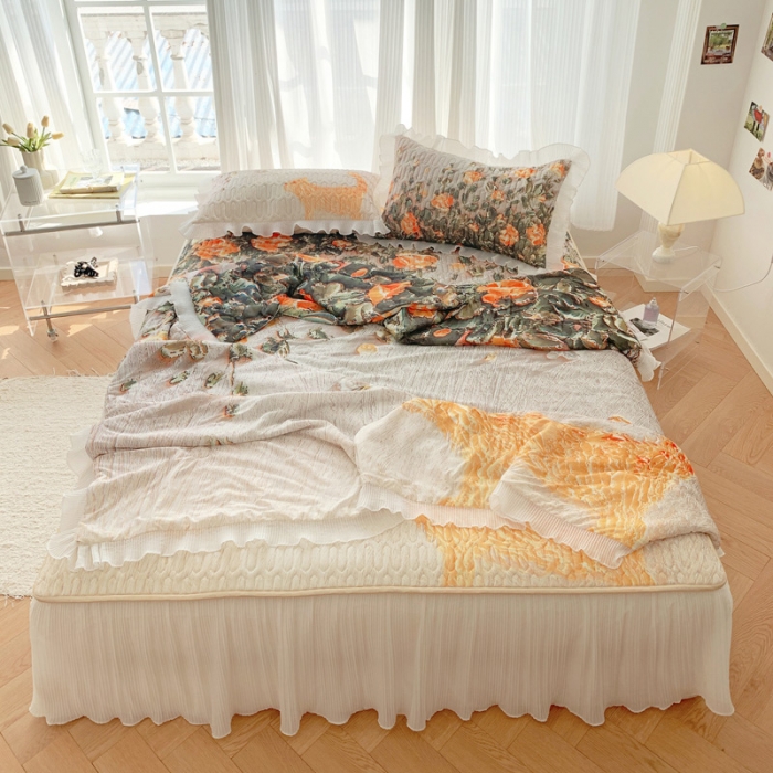 91家纺网 家纺一手货源 找家纺 慕澄 2023新款大版雪纺床裙款乳胶凉席系列 床裙款-风吹一夏