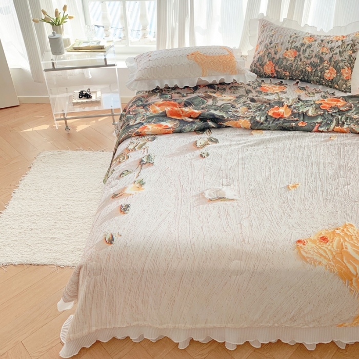 91家纺网 家纺一手货源 找家纺 慕澄 2023新款大版雪纺床裙款乳胶凉席系列 床裙款-风吹一夏