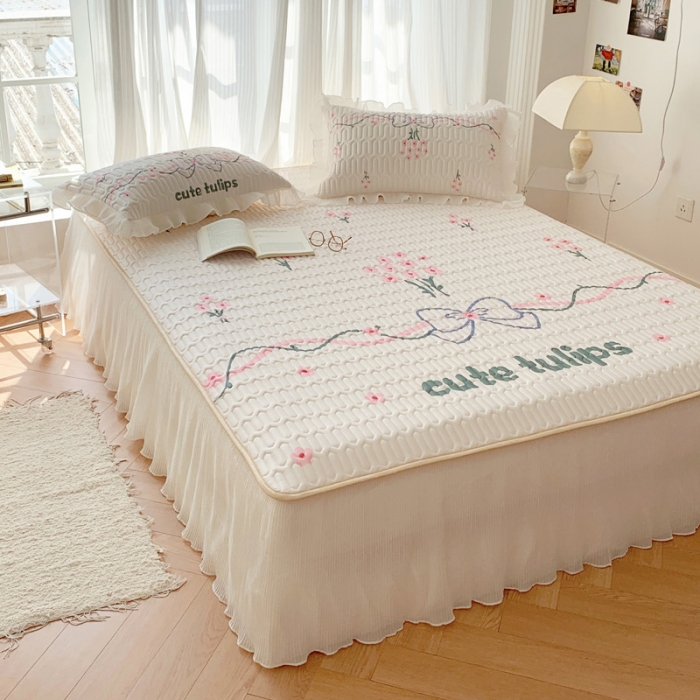 91家纺网 家纺一手货源 找家纺 慕澄 2023新款大版雪纺床裙款乳胶凉席系列 床裙款-蝴蝶结