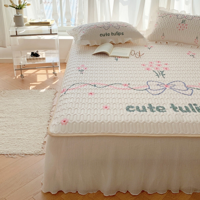 91家纺网 家纺一手货源 找家纺 慕澄 2023新款大版雪纺床裙款乳胶凉席系列 床裙款-蝴蝶结