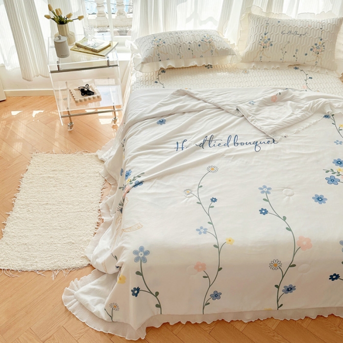 91家纺网 家纺一手货源 找家纺 慕澄 2023新款大版雪纺床裙款乳胶凉席系列 床裙款-花蔓