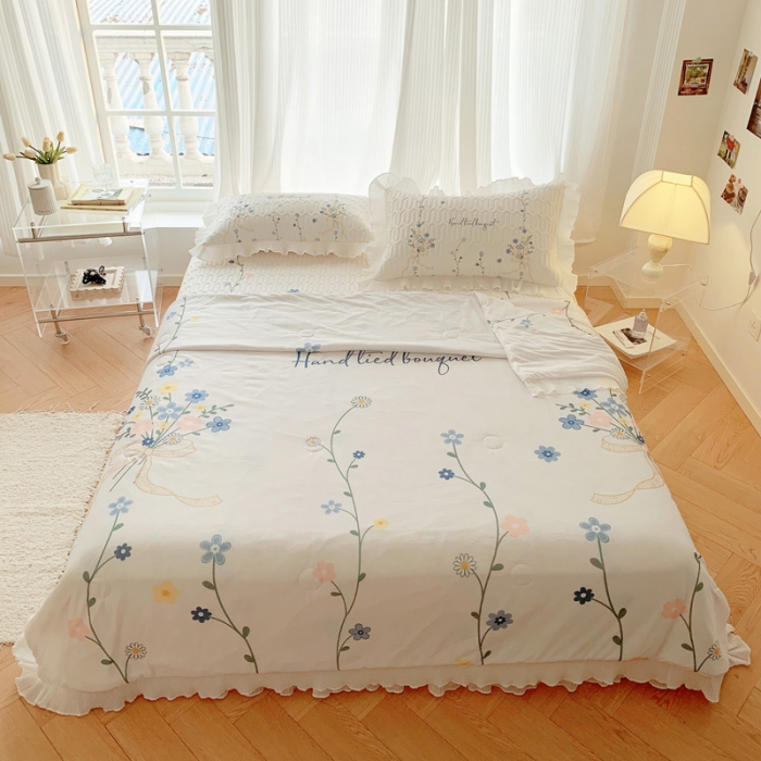 91家纺网 家纺一手货源 找家纺 慕澄 2023新款大版雪纺床裙款乳胶凉席系列 床裙款-花蔓