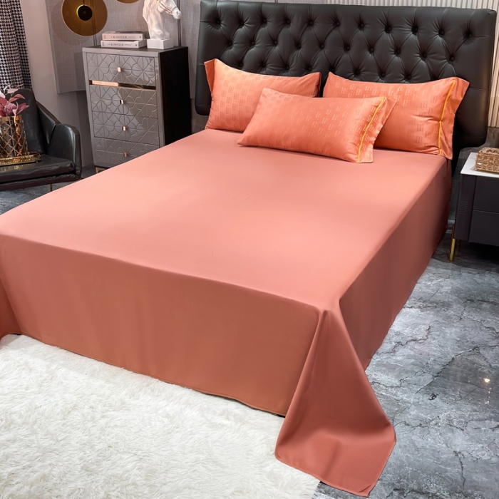 91家纺网 家纺一手货源 找家纺 慕晨 2023新款60S贡缎提花水洗真丝四件套 巴格莉-艾玛橙