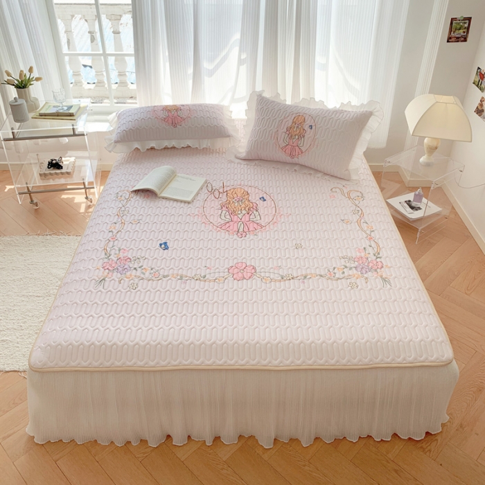 91家纺网 家纺一手货源 找家纺 慕澄 2023新款大版雪纺床裙款乳胶凉席系列 床裙款-女孩