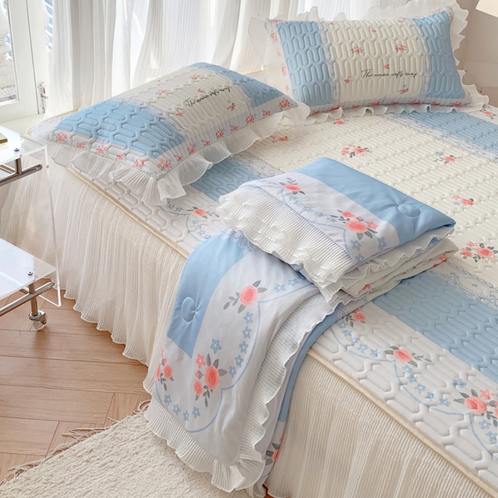 91家纺网 家纺一手货源 找家纺 慕澄 2023新款大版雪纺床裙款乳胶凉席系列 床裙款-荼蘼花开