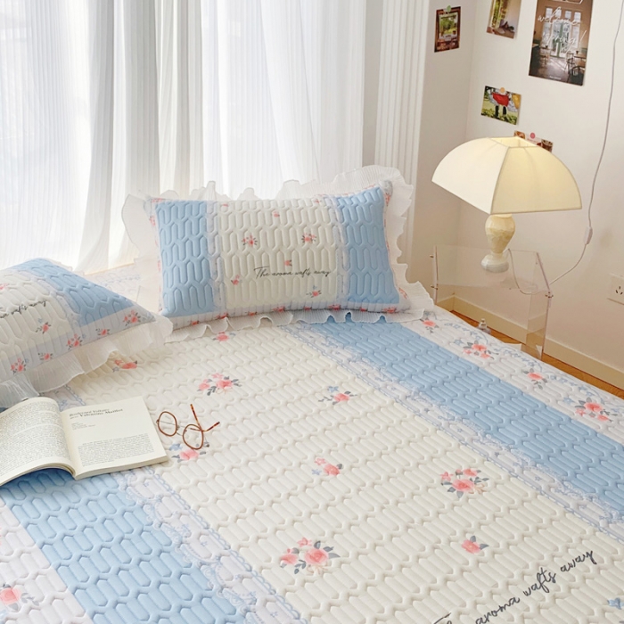 91家纺网 家纺一手货源 找家纺 慕澄 2023新款大版雪纺床裙款乳胶凉席系列 床裙款-荼蘼花开