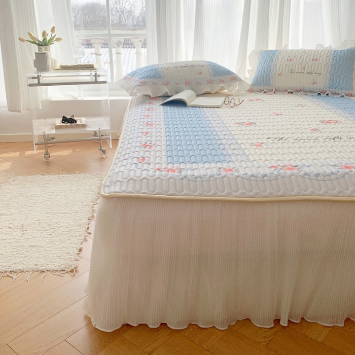 91家纺网 家纺一手货源 找家纺 慕澄 2023新款大版雪纺床裙款乳胶凉席系列 床裙款-荼蘼花开