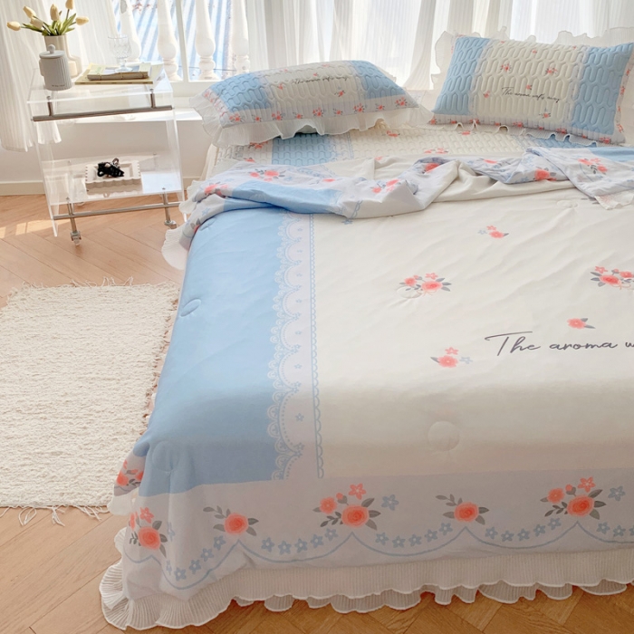 91家纺网 家纺一手货源 找家纺 慕澄 2023新款大版雪纺床裙款乳胶凉席系列 床裙款-荼蘼花开