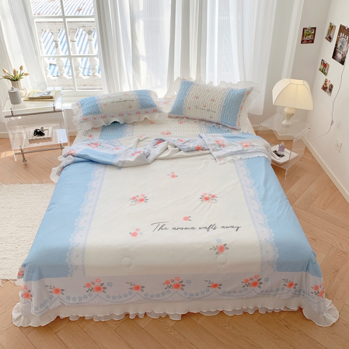 91家纺网 家纺一手货源 找家纺 慕澄 2023新款大版雪纺床裙款乳胶凉席系列 床裙款-荼蘼花开