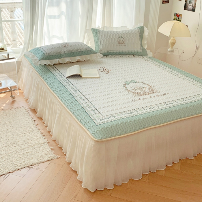 91家纺网 家纺一手货源 找家纺 慕澄 2023新款大版雪纺床裙款乳胶凉席系列 床裙款-晚风