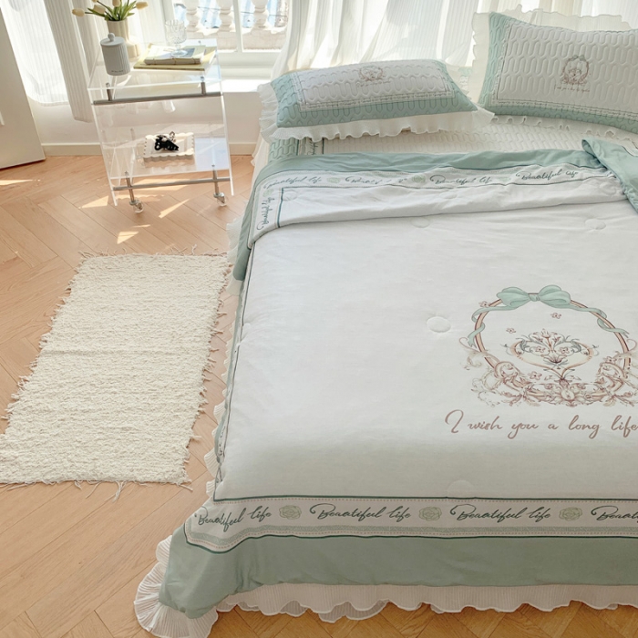 91家纺网 家纺一手货源 找家纺 慕澄 2023新款大版雪纺床裙款乳胶凉席系列 床裙款-晚风