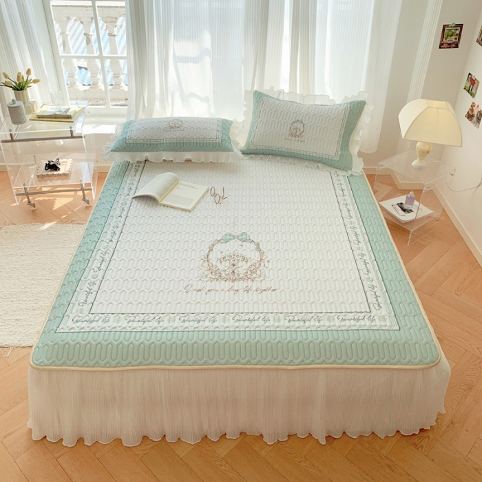 91家纺网 家纺一手货源 找家纺 慕澄 2023新款大版雪纺床裙款乳胶凉席系列 床裙款-晚风