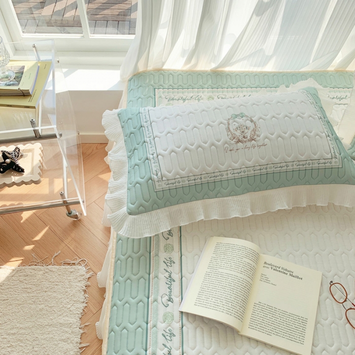 91家纺网 家纺一手货源 找家纺 慕澄 2023新款大版雪纺床裙款乳胶凉席系列 床裙款-晚风