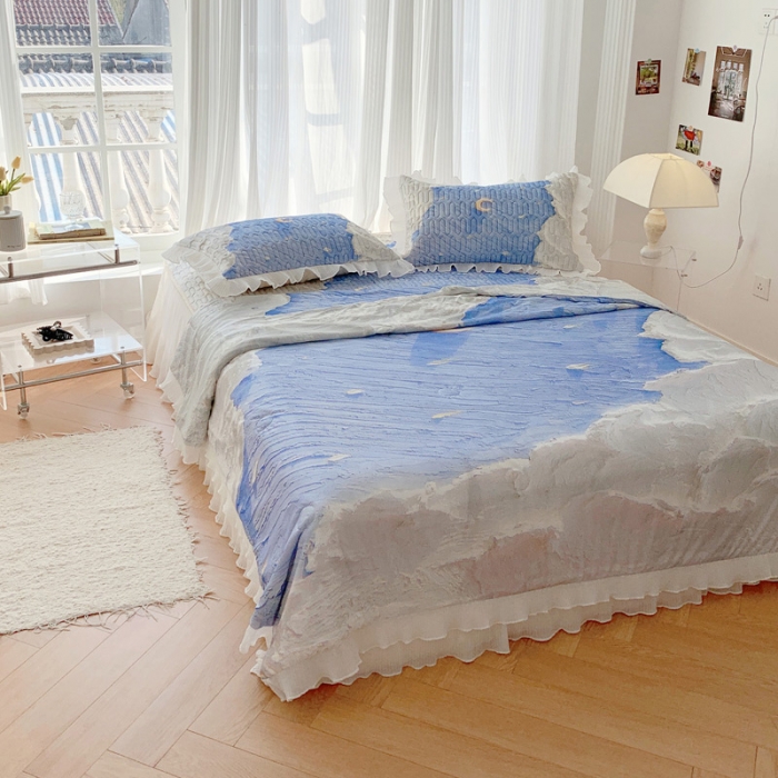 91家纺网 家纺一手货源 找家纺 慕澄 2023新款大版雪纺床裙款乳胶凉席系列 星辰