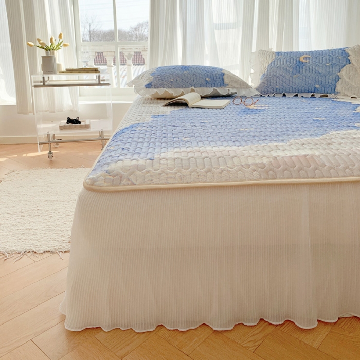 91家纺网 家纺一手货源 找家纺 慕澄 2023新款大版雪纺床裙款乳胶凉席系列 星辰