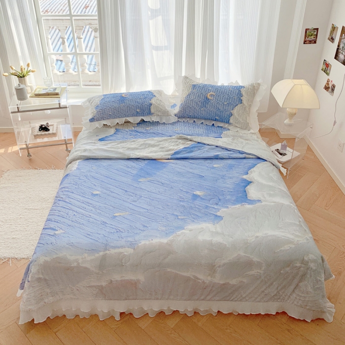 91家纺网 家纺一手货源 找家纺 慕澄 2023新款大版雪纺床裙款乳胶凉席系列 星辰