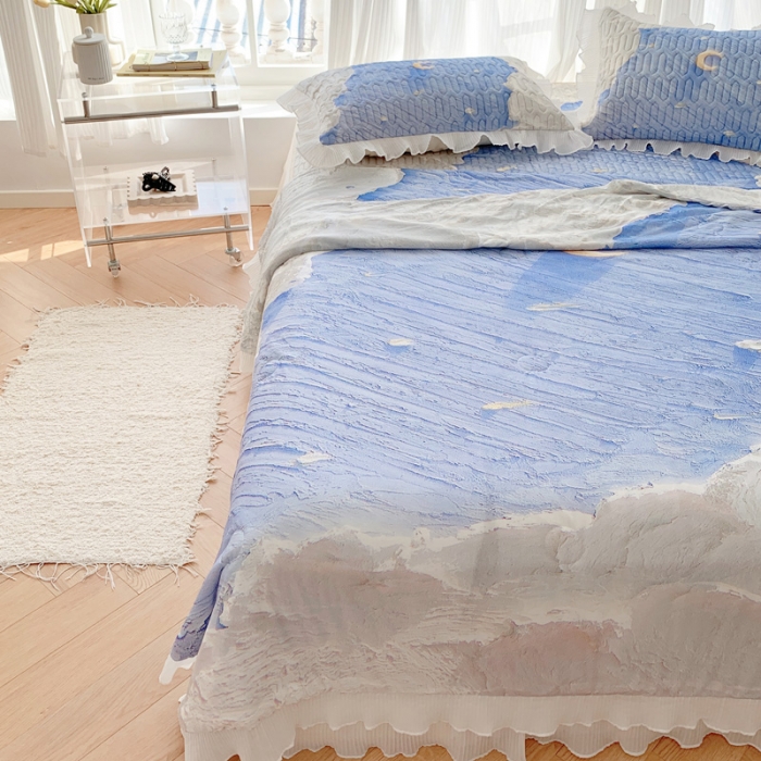 91家纺网 家纺一手货源 找家纺 慕澄 2023新款大版雪纺床裙款乳胶凉席系列 星辰